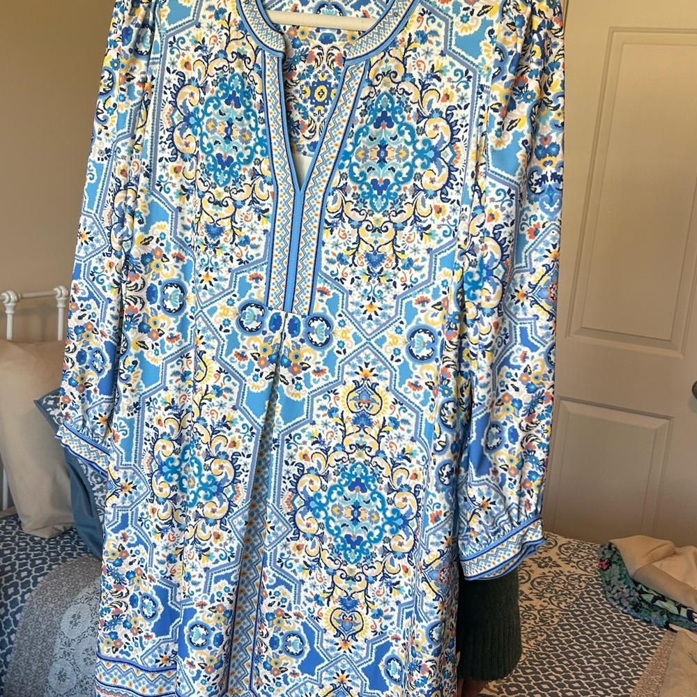 Hale Bob Blue and Yellow Patterned Tunic